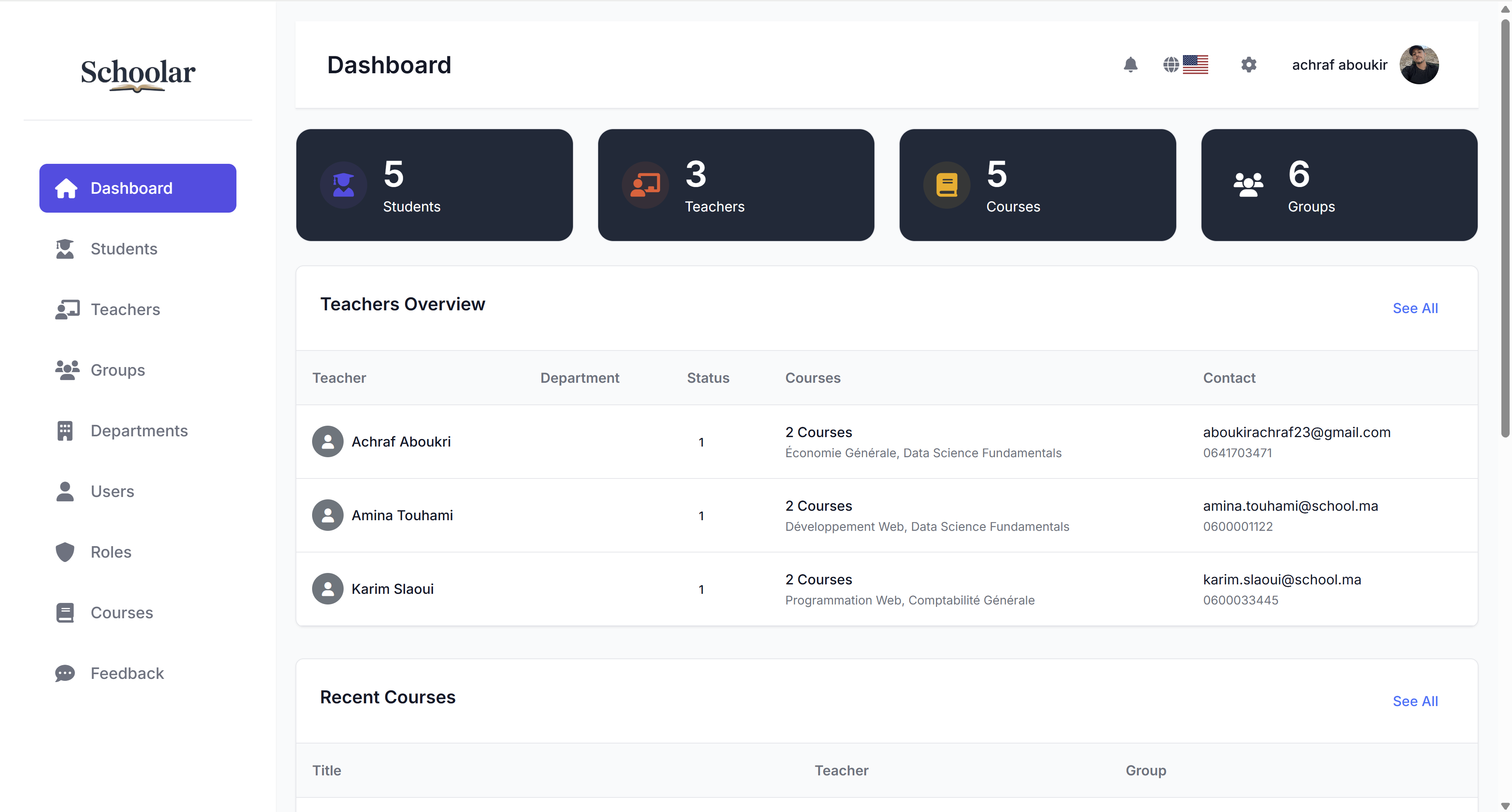 Schoolar interface screenshot 1