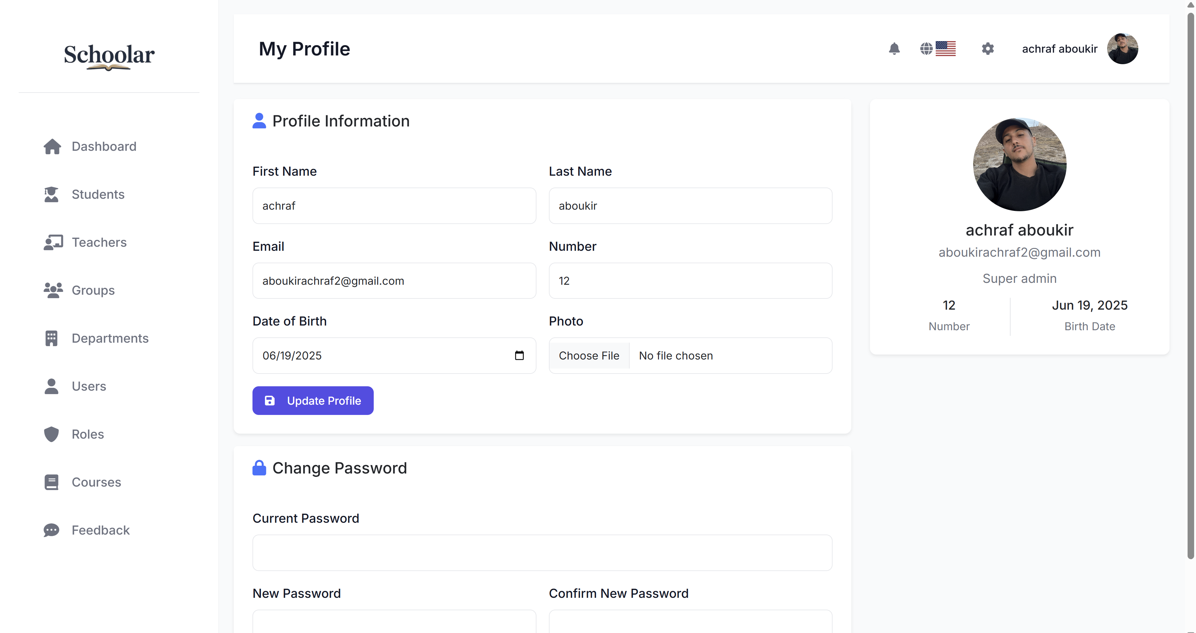 Schoolar interface screenshot 2